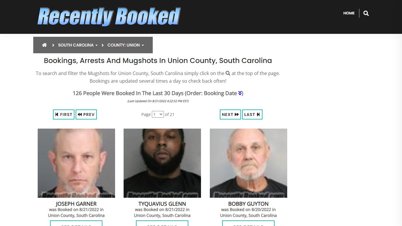 Bookings, Arrests and Mugshots in Union County, South Carolina